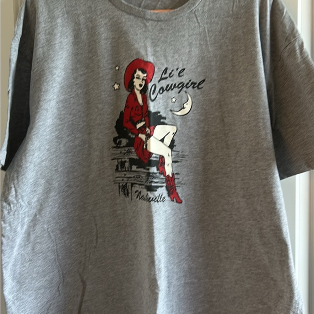 Gray Graphic Tee with Red Accents